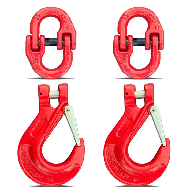 HENBOW 1/2" Clevis Slip Hook and Chain Connector Link,G80 Tow Trailer Safety Hook and Hammerlock Coupling Link,11600Lbs Working Load Limit for Lifting&Towing，Red(2 Hooks and 1 2onnector Link) - Image 1